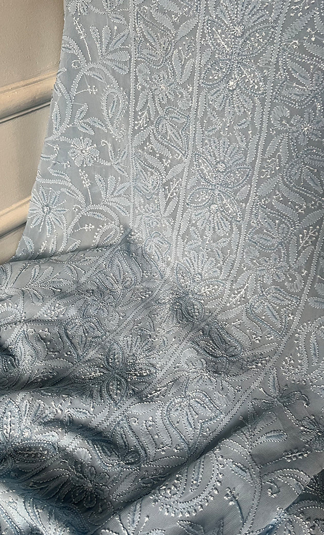 Women's Lucknowi Handcrafted Viscose Georgette Unstitched Chikankari Suit Material - HONC0325136