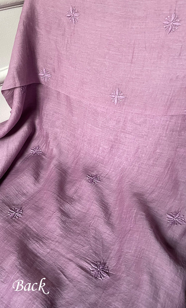 Women's Lakhnavi Handcrafted Mul Chanderi Unstitched Chikankari Full Suit Material - HONC