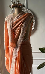 将图像加载到图库查看器中， Women's Lakhnavi Handcrafted Pure Silk Georgette Chikankari Saree - HONC0313294