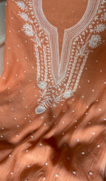 Load image into Gallery viewer, Orange Mul Chanderi Chikankari 2 Pc Unstitched Suit Set