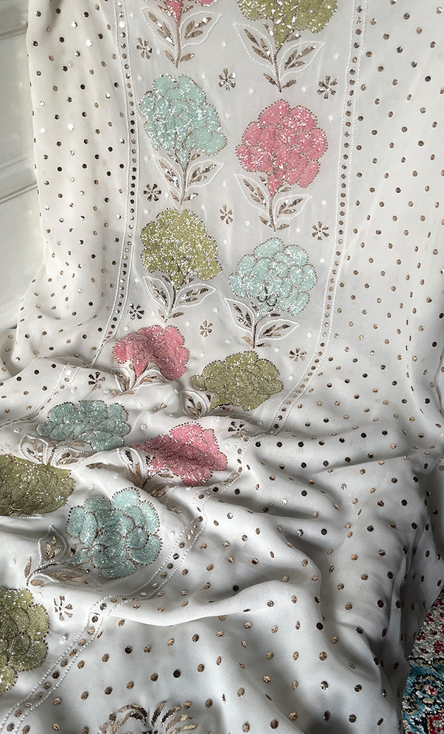 Women's Lucknowi Handcrafted Viscose Georgette Semi - Stitched Chikankari Kurta and Dupatta Set- HONC0312913