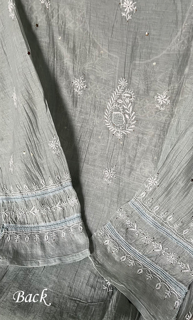 Women's Lakhnavi Handcrafted Mul Chanderi Semi - Stitched Kurta And Dupatta Set - HONC0284748