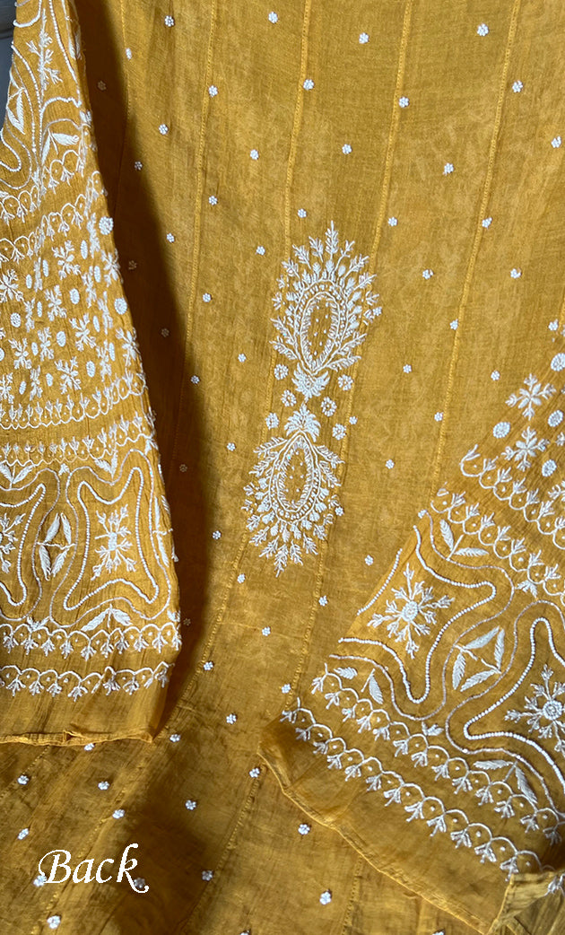 Women's Lakhnavi Handcrafted Tissue Chanderi Semi - Stitched Kurta And Dupatta Set - HONC0285732