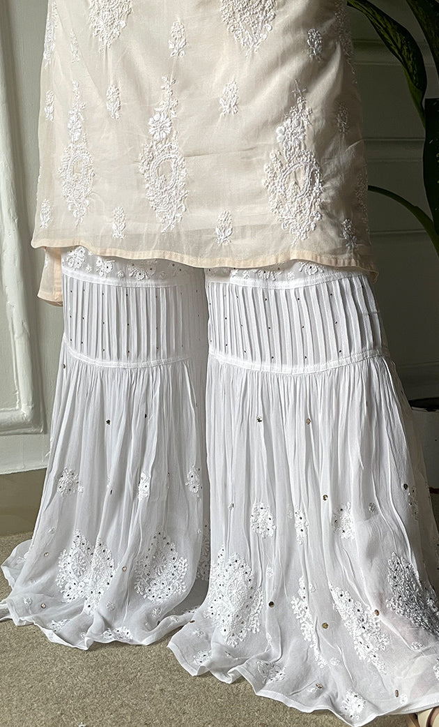 Women's Lucknowi Handcrafted Viscose Georgette Chikankari Garrara - HONC0257445