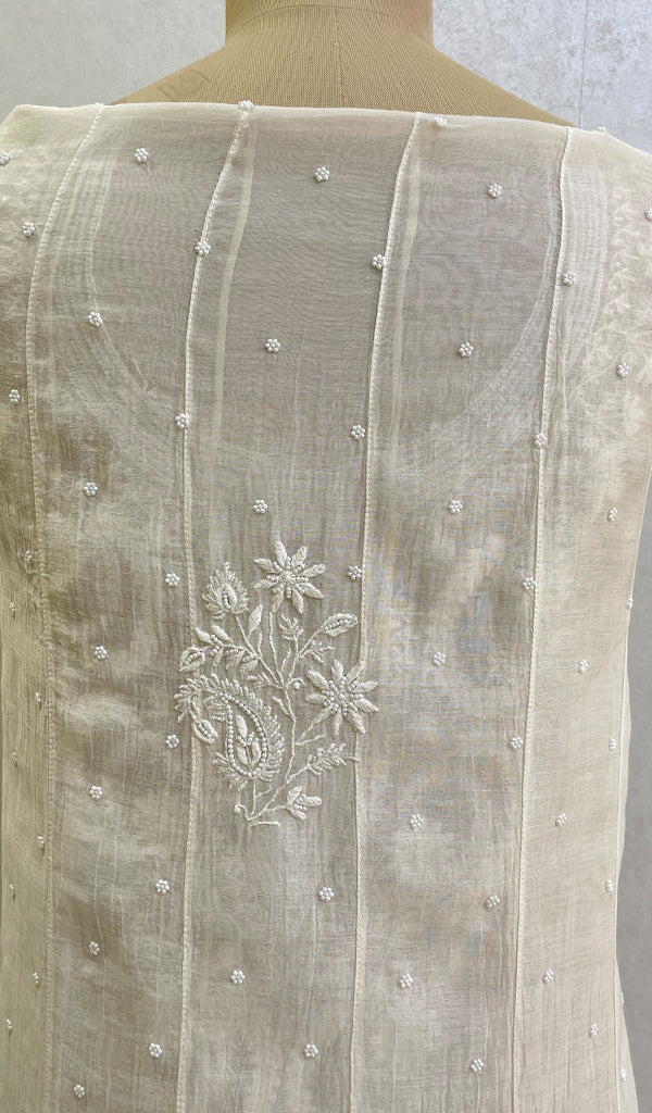 Women's Lakhnavi Handcrafted Mul Chanderi Chikankari Semi Stitched Kurta And Dupatta Set- HONC0148903