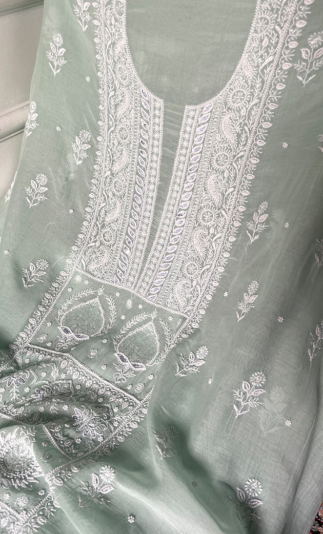 Women's Lakhnavi Handcrafted Unstitched Mul Chanderi Kurta And Dupatta Set - HONC0329041