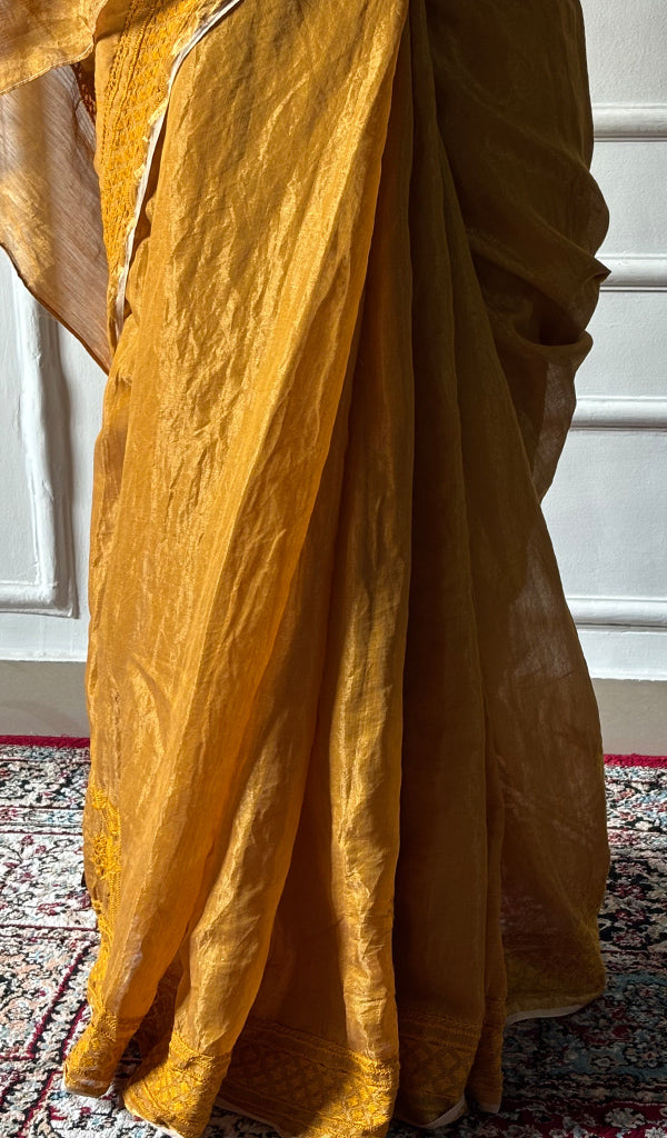 Women's Lakhnavi Handcrafted Tissue Chanderi Chikankari Saree - HONC0339781