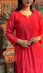 Load image into Gallery viewer, Women&#39;s Lucknowi Handcrafted Muslin Chikankari Kurti - HONC0153469
