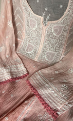 Load image into Gallery viewer, Izana Women's Lakhnavi Handcrafted Mul Chanderi Semi - stitched Chikankari Full Suit Material - HONC0333502