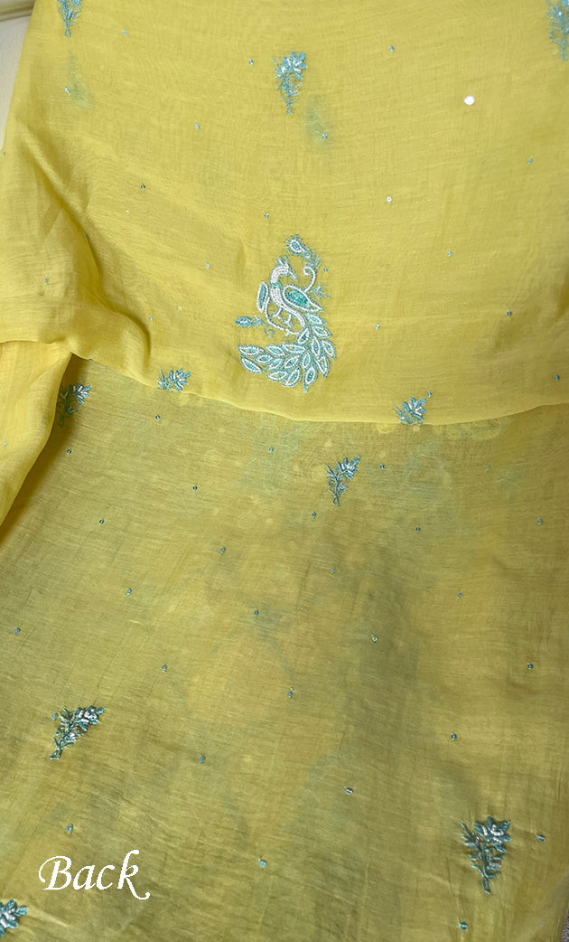 Women's Lakhnavi Handcrafted Unstitched Mul Chanderi Kurta And Dupatta Set - HONC0295586