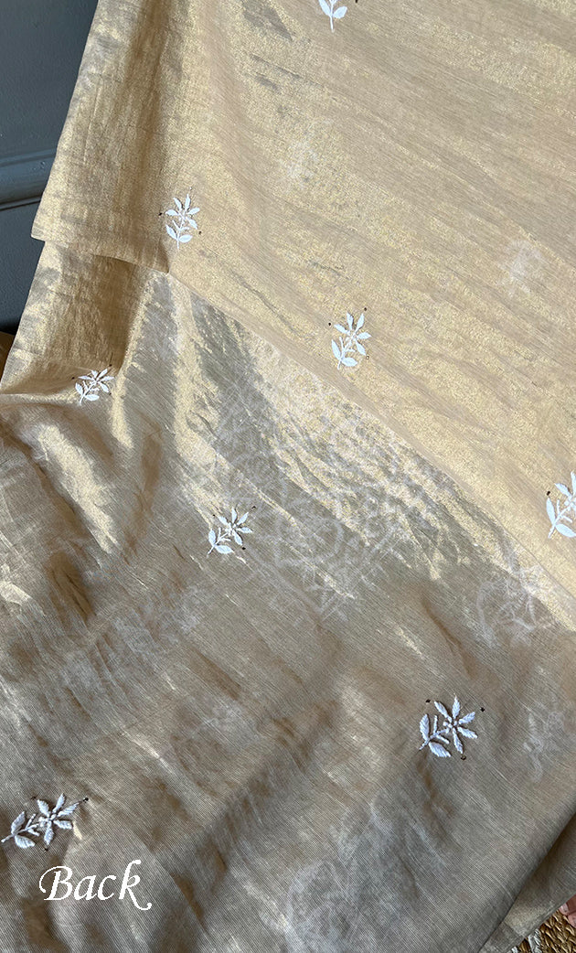 Women's Lakhnavi Handcrafted Tissue Chanderi Unstitched Kurta And Dupatta Set - HONC0278195