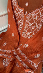 Load image into Gallery viewer, Women's Lakhnavi Handcrafted Mul Chanderi Semi - Stitched Chikankari Full Suit Material - HONC0326280