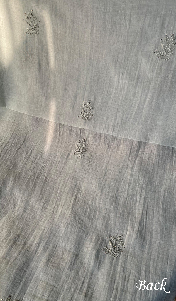 Women's Lakhnavi Handcrafted Mul Chanderi Chikankari Full Suit Material - HONC0270736