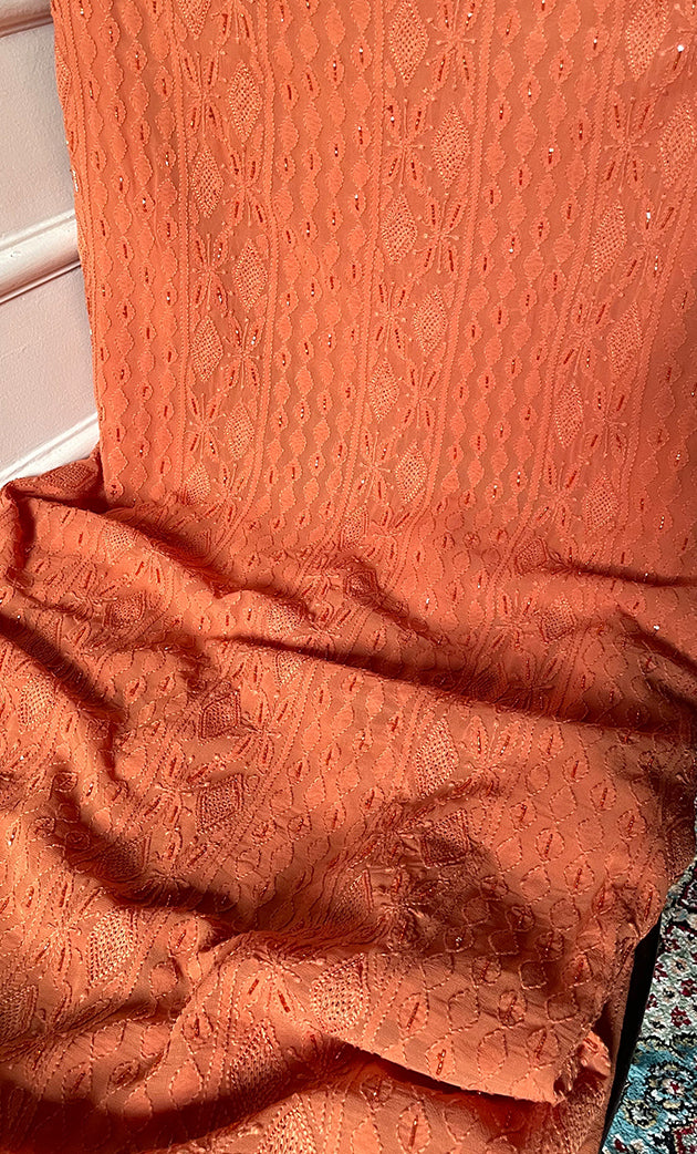 Women's Lakhnavi Handcrafted Viscose Georgette Chikankari Full Suit Material - HONC0299912