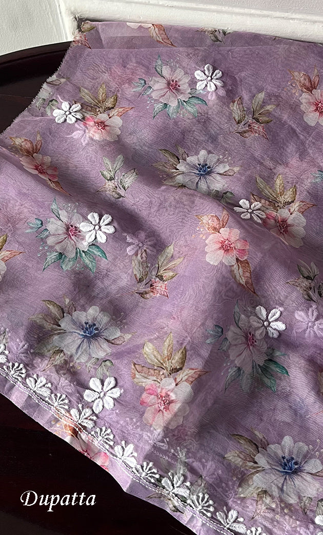 Disha Women's Lakhnavi Handcrafted Organza Chikankari Unstitched Kurti Fabric - HONC0332151