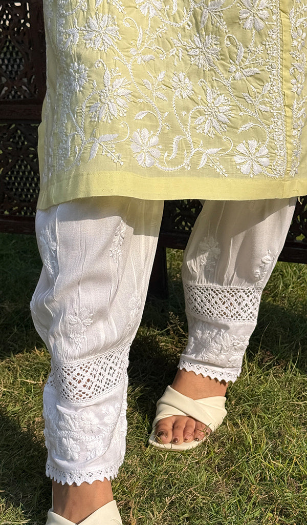 Women's Lucknowi Handcrafted Modal Cotton Afghani Chikankari Pant - HONC0226040