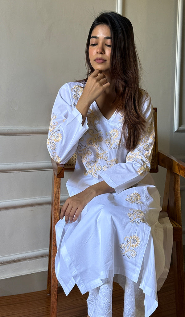 Women's Lucknowi Handcrafted Cotton Chikankari Kurti - HONC0276969