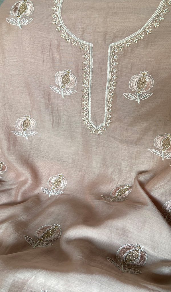 Mahira Women's Lakhnavi Handcrafted Mul Chanderi Unstitched Chikankari Full Suit - HONC0355236