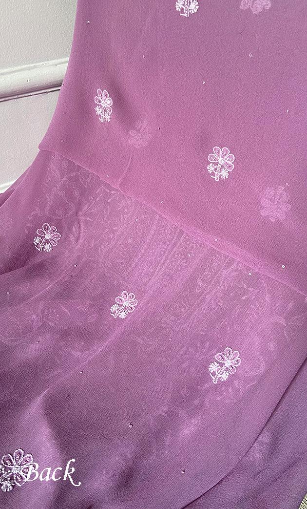 Women's Lakhnavi Handcrafted Pure Silk Georgette Chikankari Suit Material -  HONC0188582