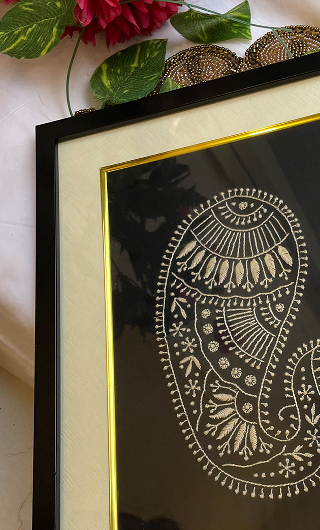 Premium Chikankari Art Wall Frame – Black & Gold (15 x 11 Inch) - HONC0269467