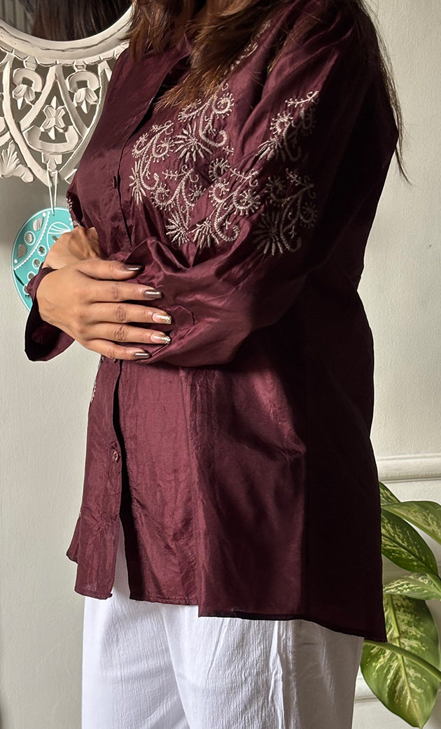 Arohi Women's Lakhnavi Handcrafted Pure Manglore silk top with fine Chikankari - HONC0306894