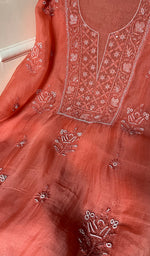 Load image into Gallery viewer, Women&#39;s Lakhnavi Handcrafted Pure Organza Chikankari Unstitched Kurta And Dupatta Set- HONC0257505
