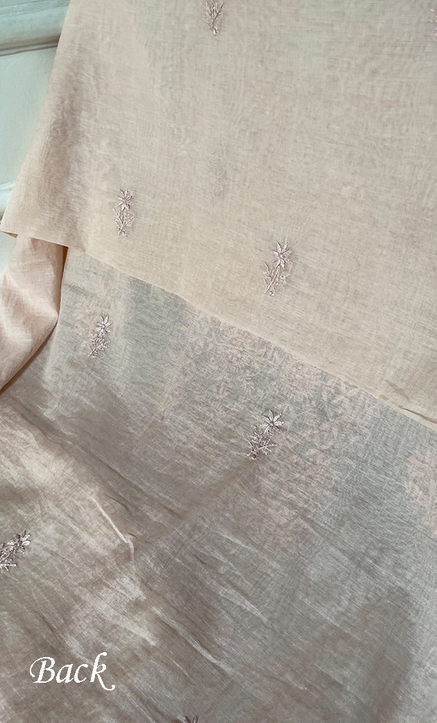 Women's Lakhnavi Handcrafted Mul Chanderi Unstitched Chikankari Full Suit Material - HONC0319535