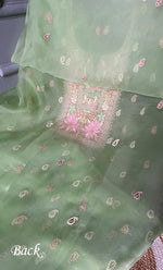 Load image into Gallery viewer, Women&#39;s Lakhnavi Handcrafted Pure Organza  Silk Chikankari Unstitched Full Suit Material - HONC0267226

