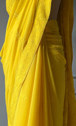 Load image into Gallery viewer, Women&#39;s Lakhnavi Handcrafted Viscose Georgette Chikankari Saree - HONC0301795
