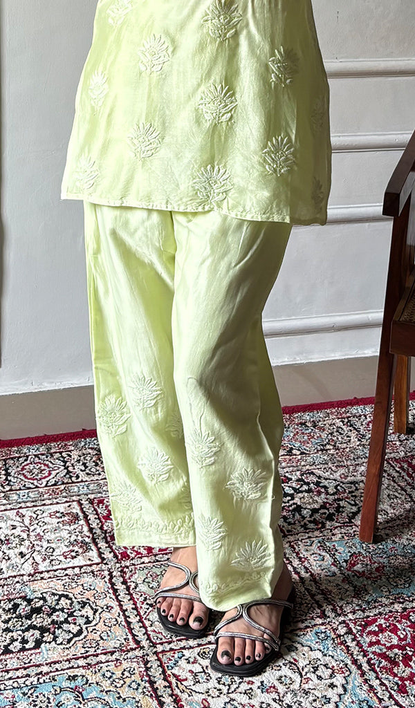 Riddhi Women's Lakhnavi Handcrafted Chanderi Silk Chikankari Top And Pant Set - HONC0360705