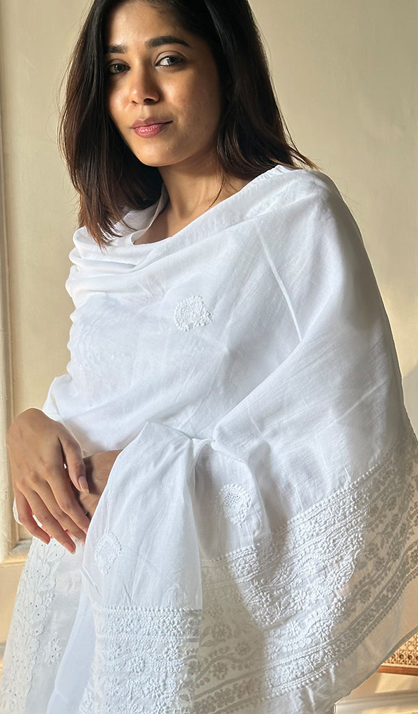 Women's Lucknowi Handcrafted Cotton Chikankari Dupatta - HONC0224378