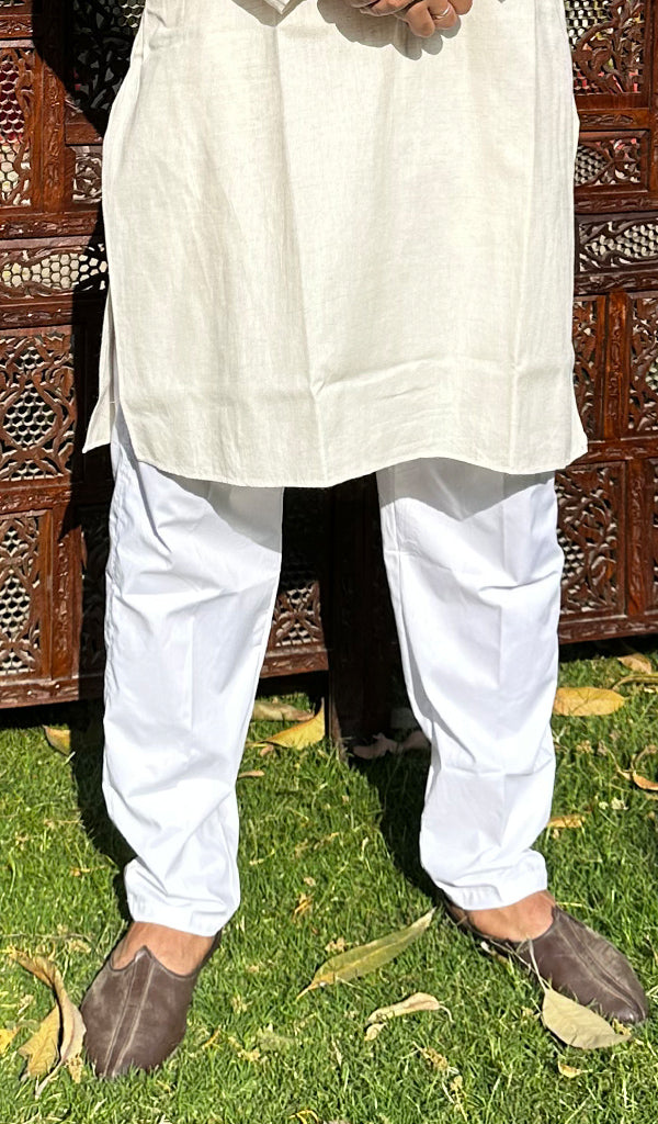 Men's Lucknowi Handcrafted Cotton Chikankari Kurta - HONC0342354