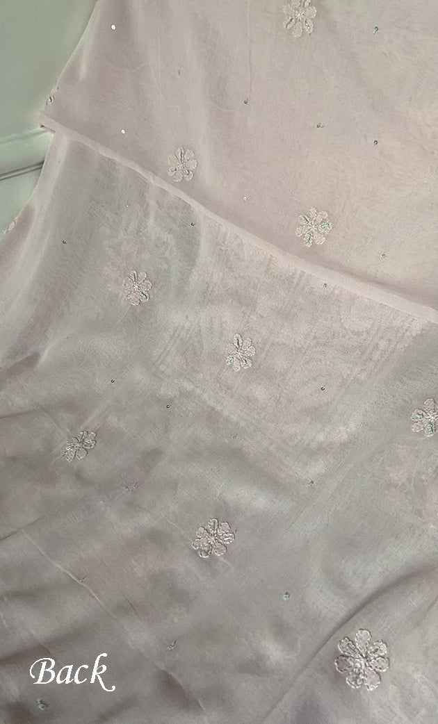 Women's Lakhnavi Handcrafted Unstitched Chikankari Cotton Kurta Dupatta set - HONC092017