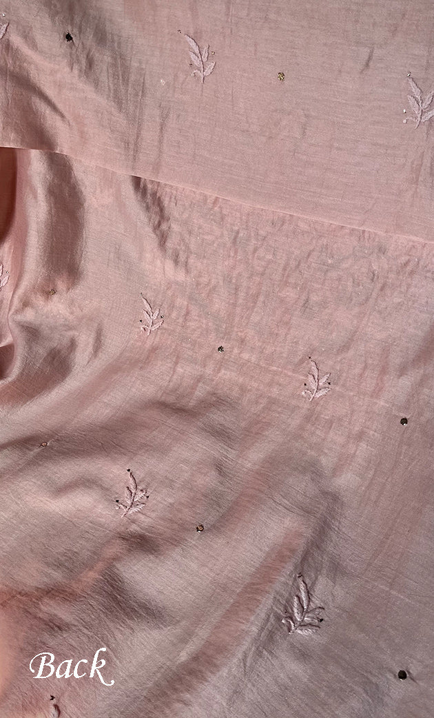 Women's Lucknowi Handcrafted Chanderi Silk Unstitched Chikankari Full Suit Material - HONC0287068