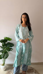 Load image into Gallery viewer, Women's Lakhnavi Handcrafted Muslin Chikankari Kurti - HONC0358930