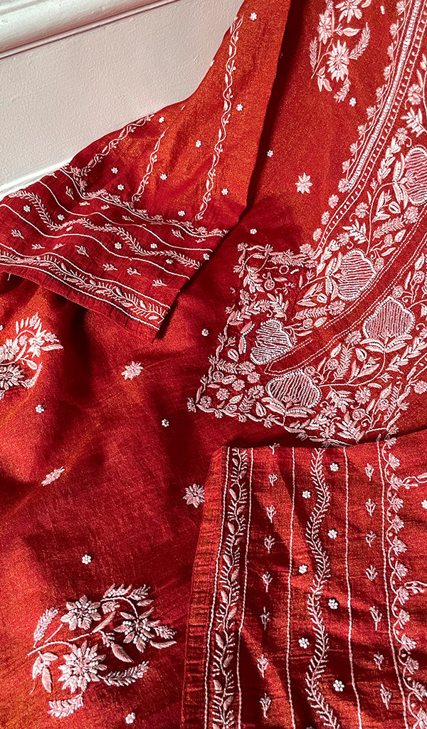 Women's Lakhnavi Handcrafted Tissue Chanderi Unstitched Kurta And Dupatta Set - HONC0299540