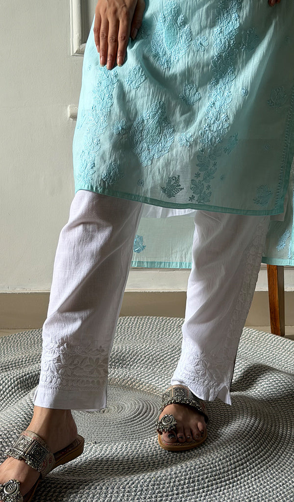 Arezo Women's Lucknowi Handcrafted Mul Chanderi Chikankari Kurti - HONC0345736