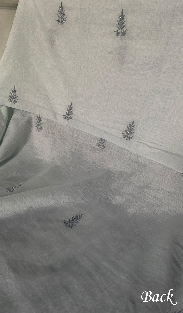 Women's Lakhnavi Handcrafted Mul Chanderi Unstitched Chikankari Full Suit Material - HONC0295747