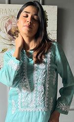 Load image into Gallery viewer, Women&#39;s Lakhnavi Handcrafted Kota Cotton Chikankari Kurti - HONC0306029
