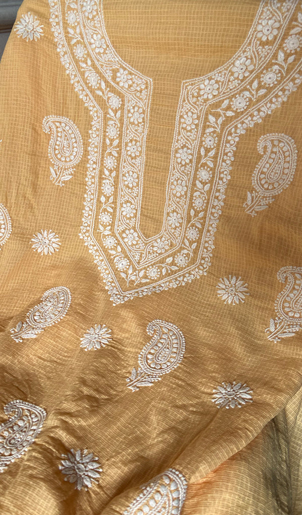 Women's Lucknowi Handcrafted Kota Cotton Chikankari Unstitched Kurta And Dupatta Set - HONC0371819