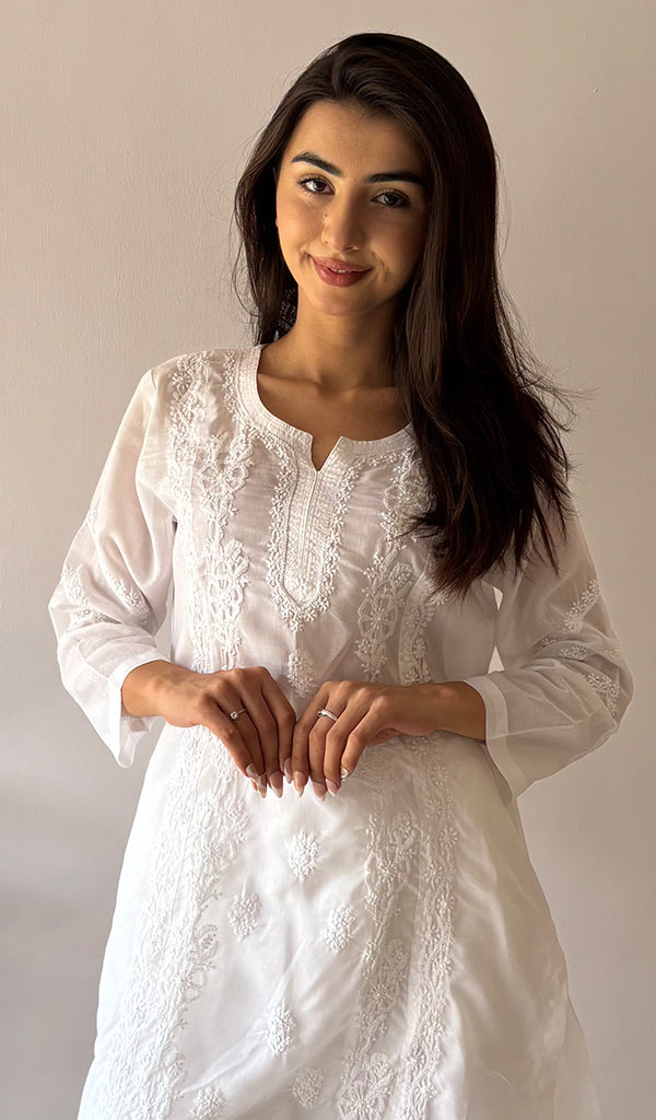 Women's Lakhnavi Handcrafted Cotton Chikankari Kurti - HONC0364203