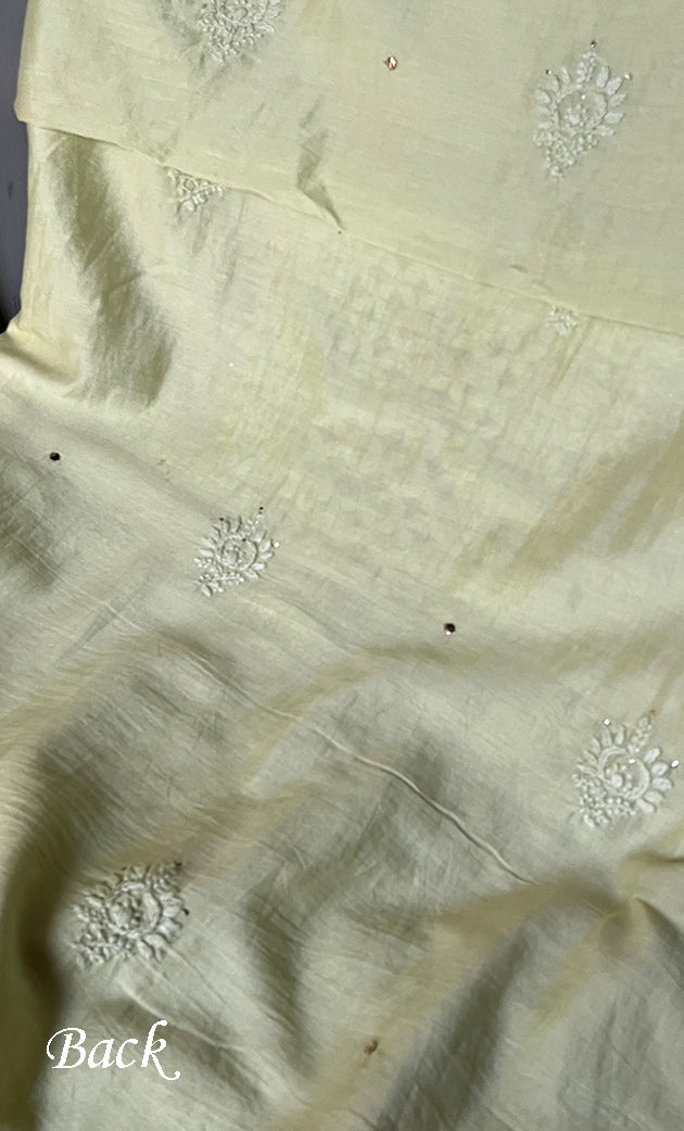 Baseema Women's Lucknowi Handcrafted Chanderi Silk Chikankari Full Suit Material - HONC0290032