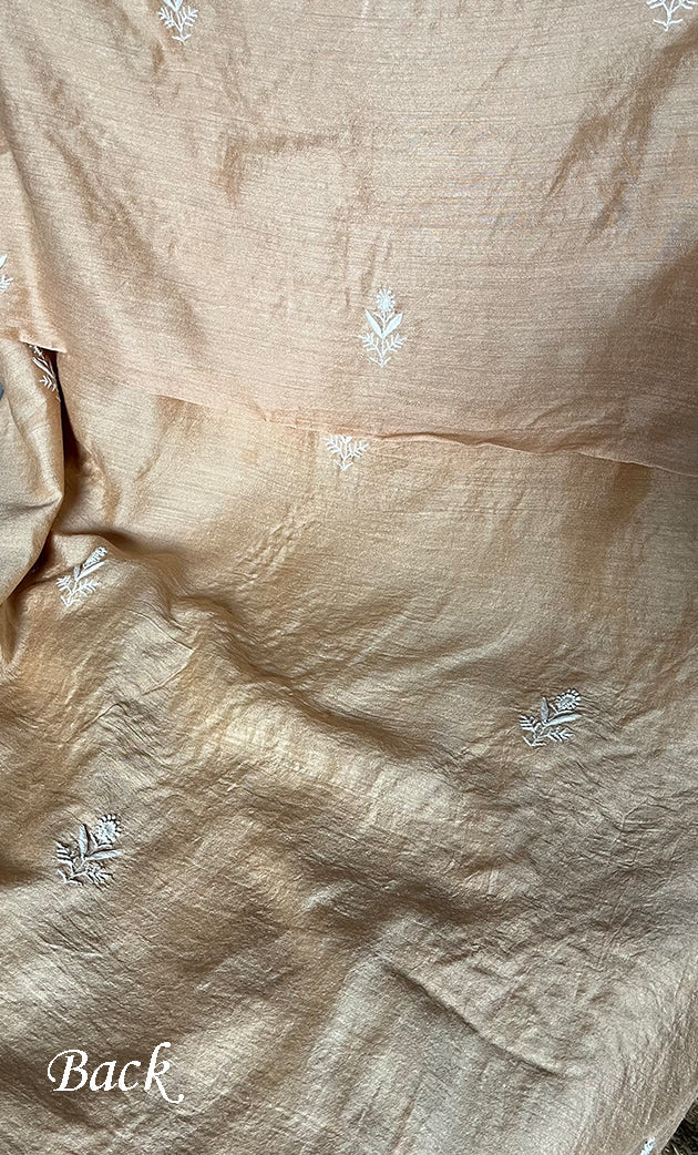 Women's Lakhnavi Handcrafted Munga Silk Unstitched Chikankari Kurta And Dupatta Set- HONC0283181