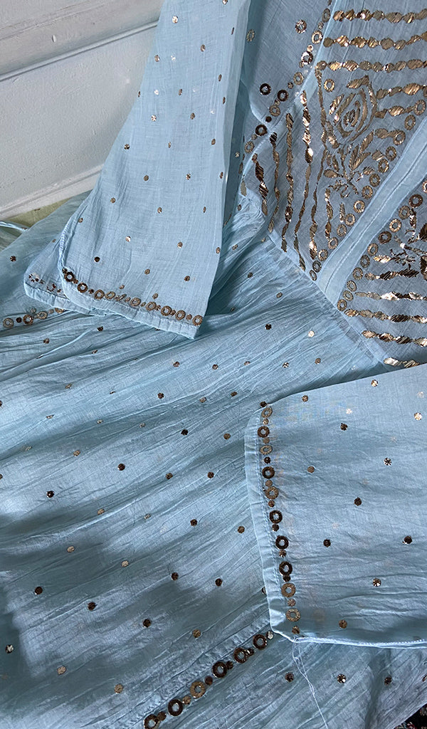 Women's Lakhnavi Handcrafted Mul Chanderi Semi - Stitchd Kurta And Dupatta Set - HONC0353140