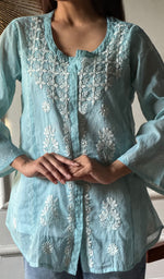 Load image into Gallery viewer, Vaanya Women's Lakhnavi Handcrafted Mul Chanderi Chikankari Top - HONC0334167