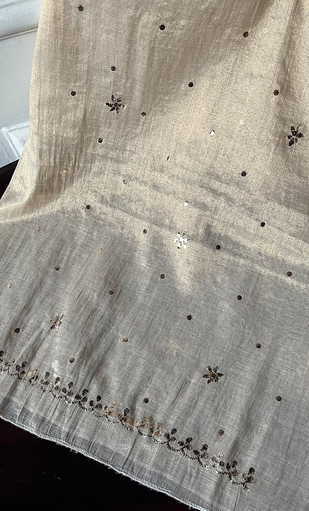 Lucknowi Handcrafted Tissue Chanderi Chikankari Unstitched Unisex Kurta Fabric - HONC0304295