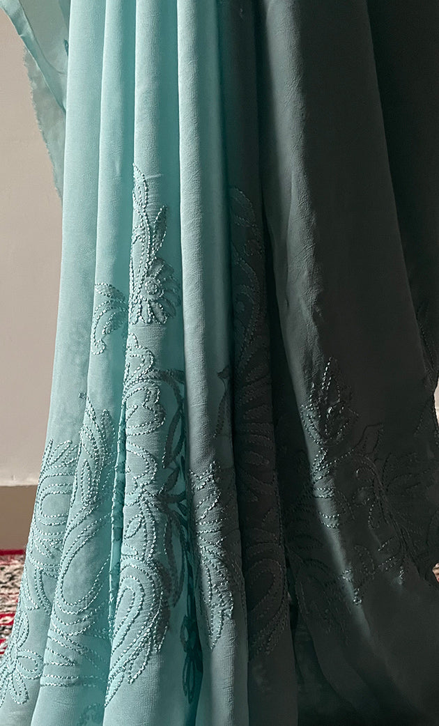 Women's Lakhnavi Handcrafted Viscose Georgette Chikankari Saree - HONC0297220