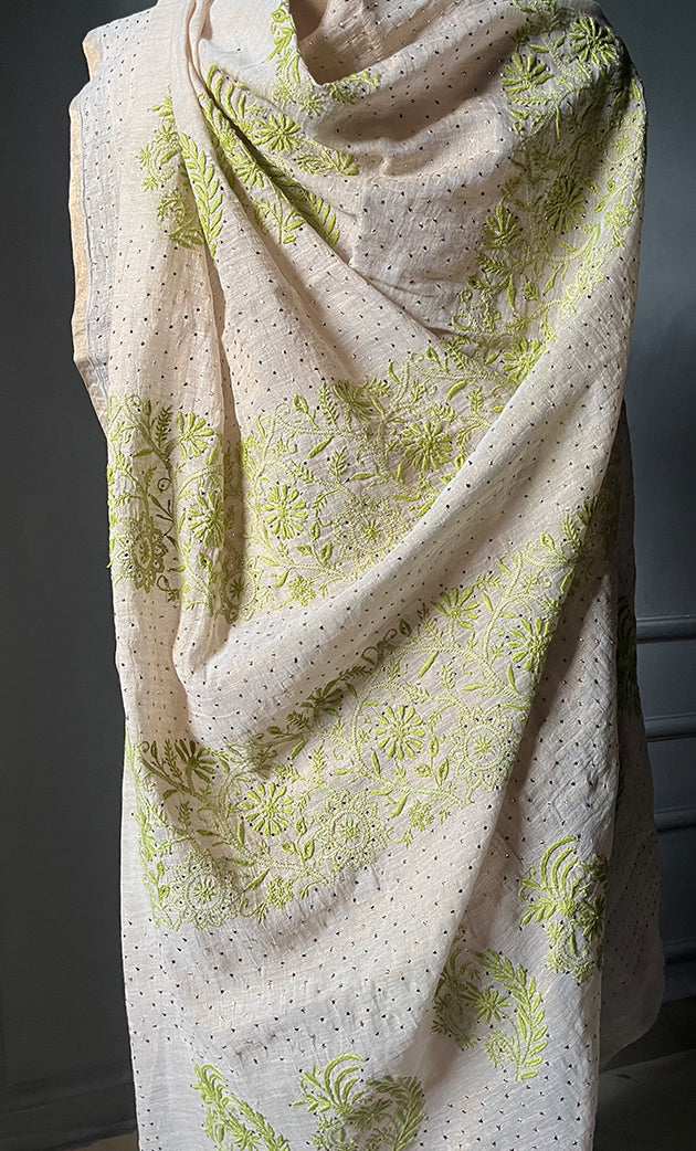 Women's Lakhnavi Handcrafted Tissue Chanderi Chikankari Saree - HONC0260907