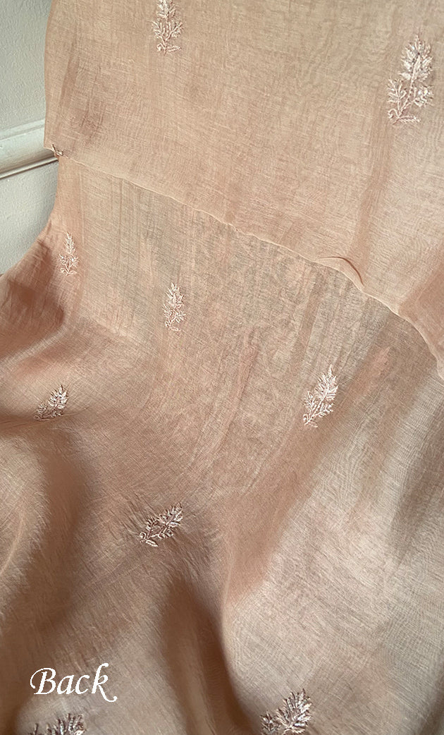 Women's Lakhnavi Handcrafted Mul Chanderi Unstitched Chikankari Full Suit Material - HONC0328132