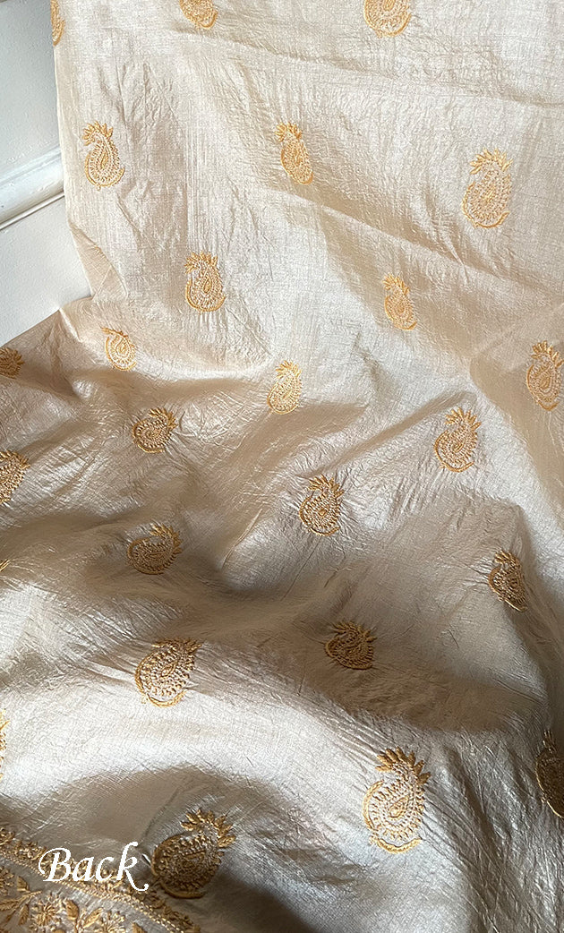 Women's Lakhnavi Handcrafted Tussar Silk Chikankari Kurta And Dupatta Set - HONC0314535